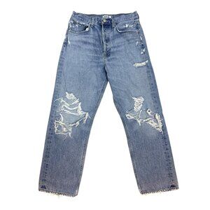 AGOLDE 90's Mid Rise Loose Straight Fit Jeans Ripped Distressed Light Wash Jeans